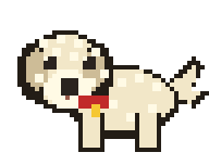 Pixel-art Stanley, a small white dog